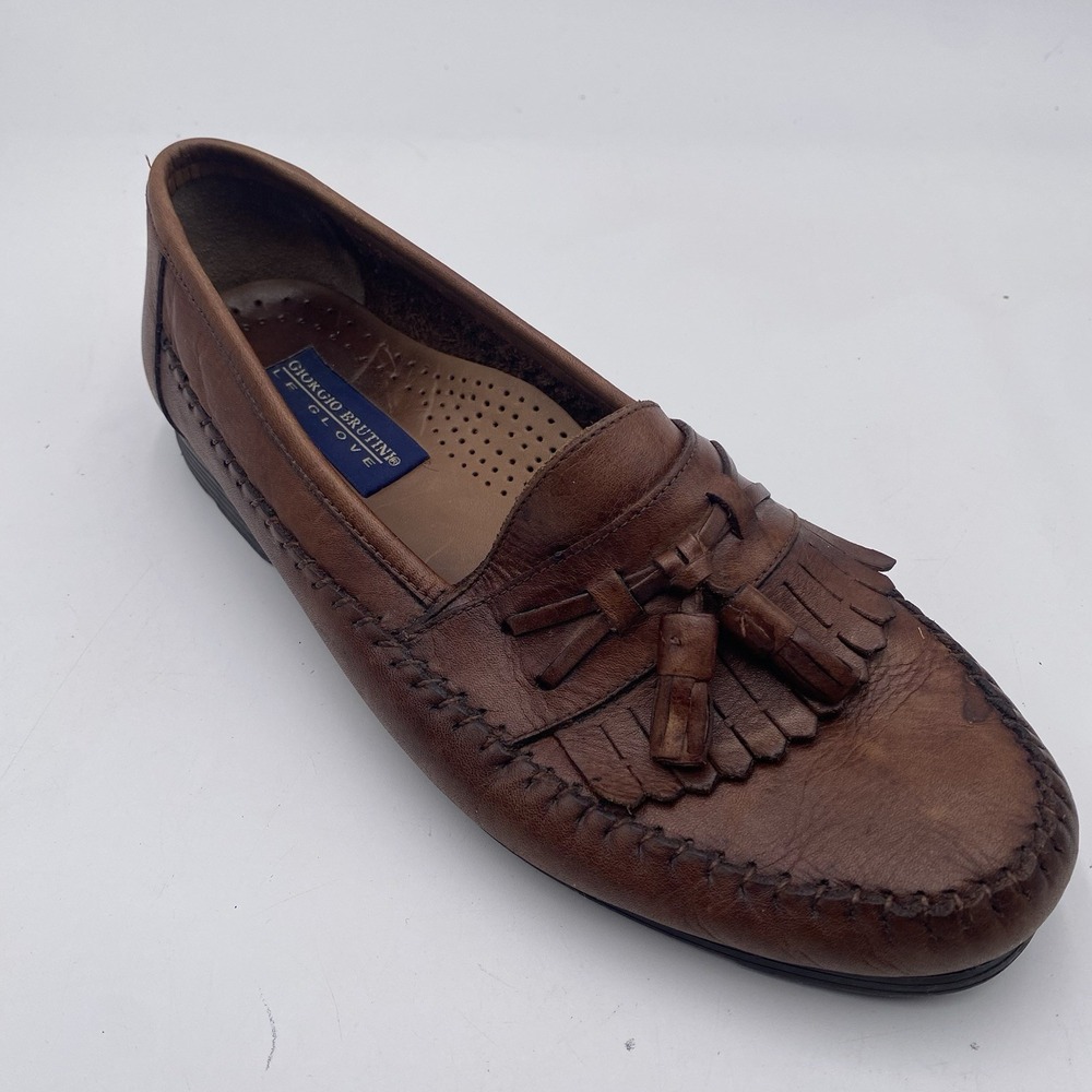 Vintage Giorgio Brutini‎ Mens Shoes Le Glove Sz 9 Brown Leather Tassel Loafers
